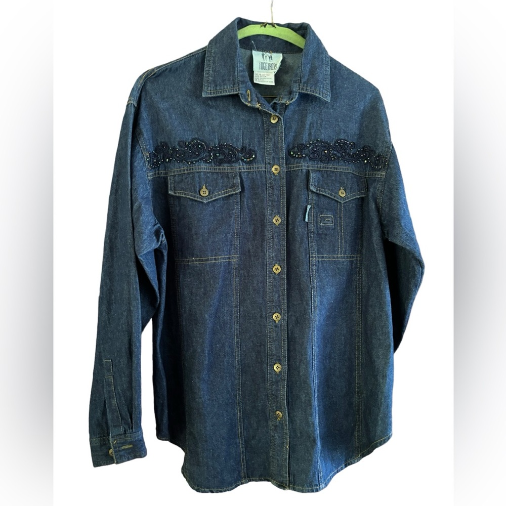Blue Embellished Denim Western Button Down Cowgirl Shirt Women’s Size S - Picture 4 of 10
